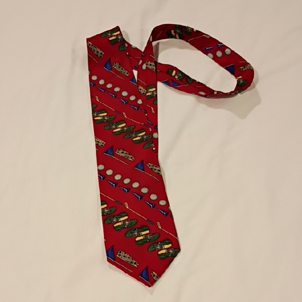 Spencer and Lowe Silk Red Necktie with Colorful Golf Patterns